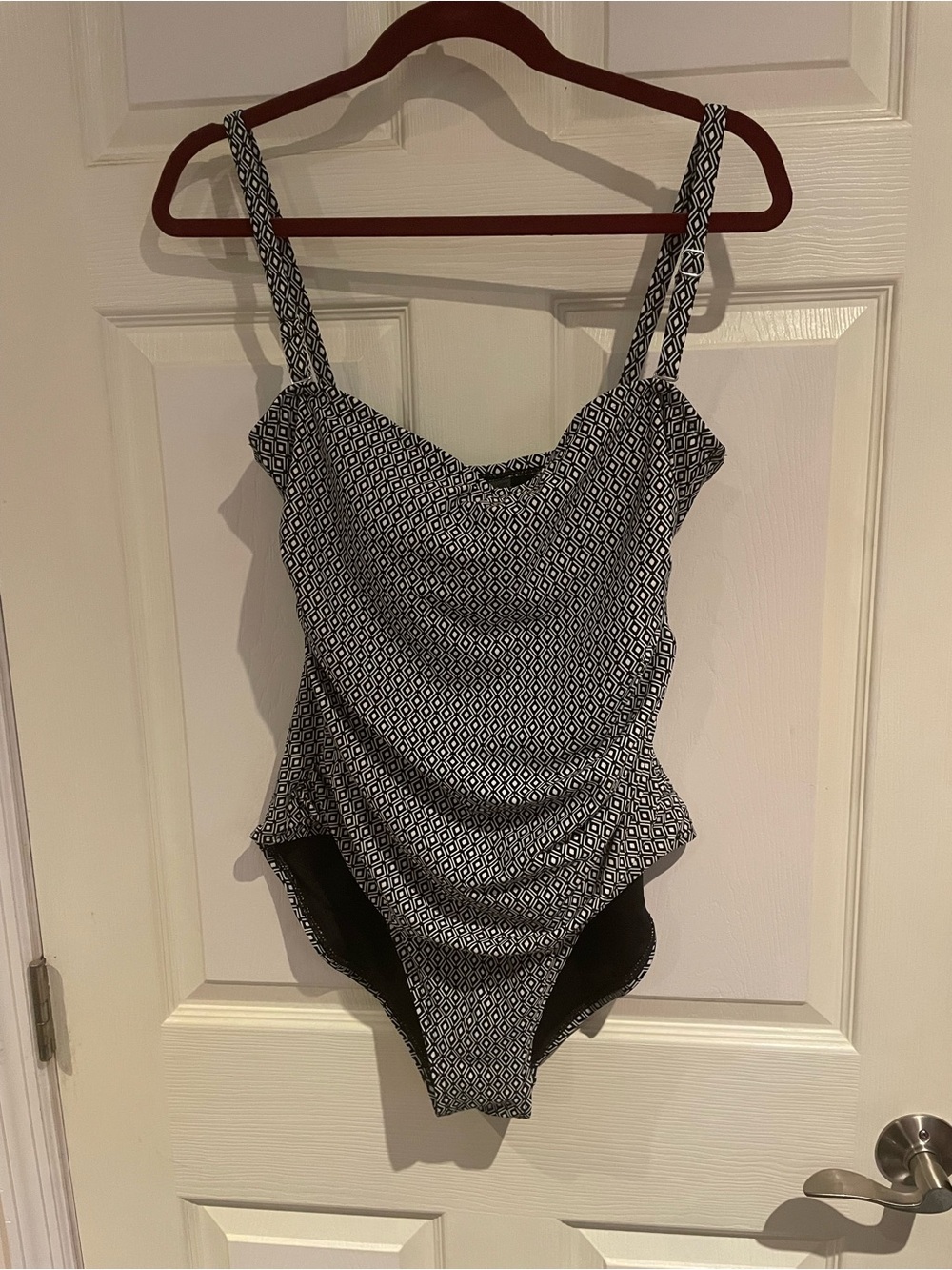 DKNY Black One-Piece Swimsuit with White Geometric Trim